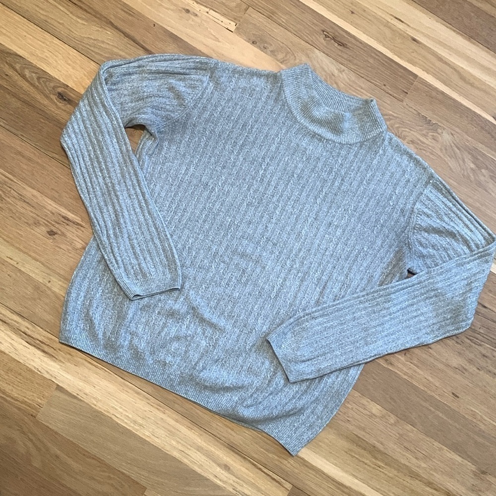 Casual Corner Annex Mock Neck Long Sleeve Cable-knit Sweater Gray Women’s MP